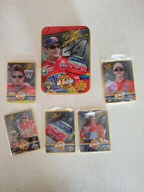 Vintage 1997 Jeff Gordon Collectable Metal Trading Cards And Tin
